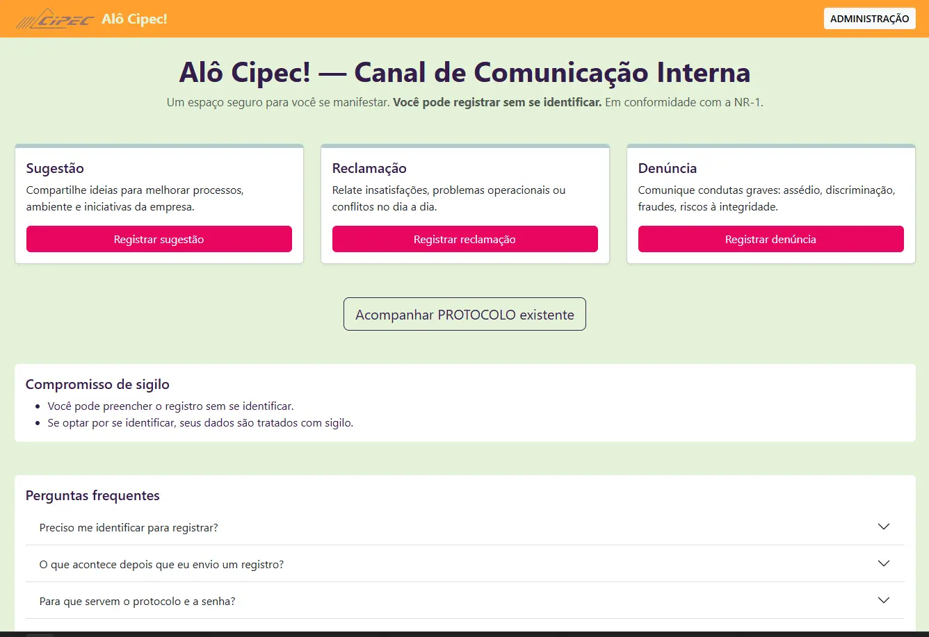 Canal RH — frente do colaborador