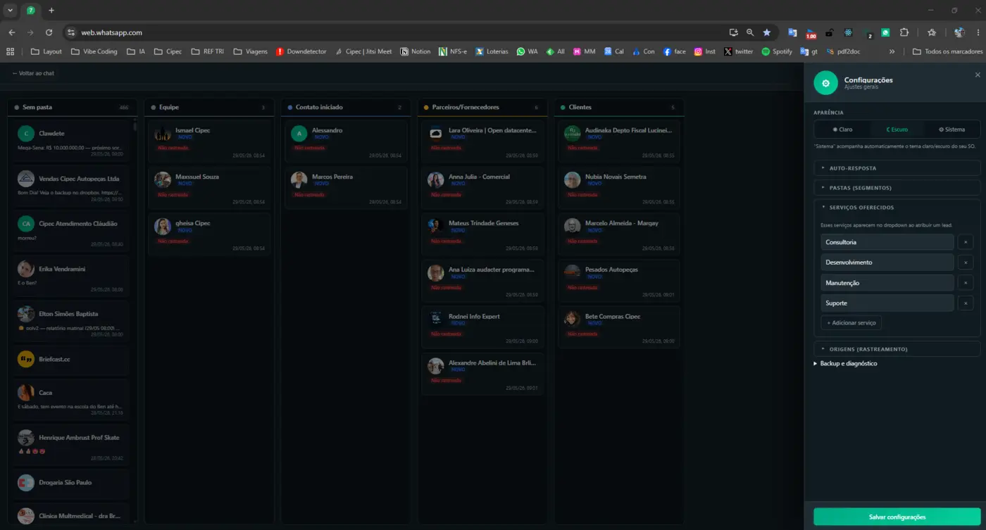 Dashboard WhatsApp — configurações