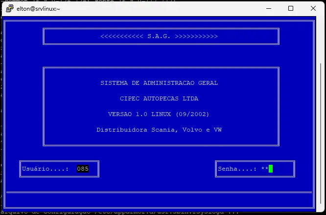 Login do SAG — Sistema de Administração Geral, Clipper Linux 2002