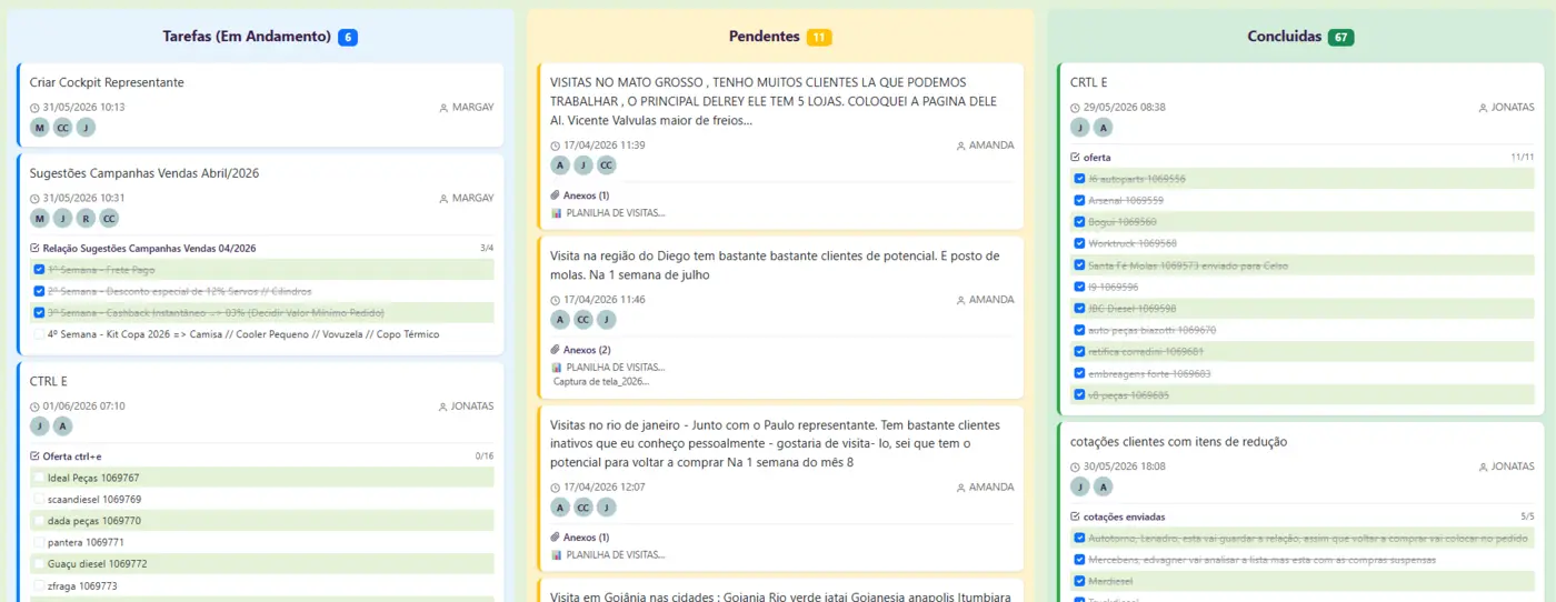 Tarefas — kanban com sugestões